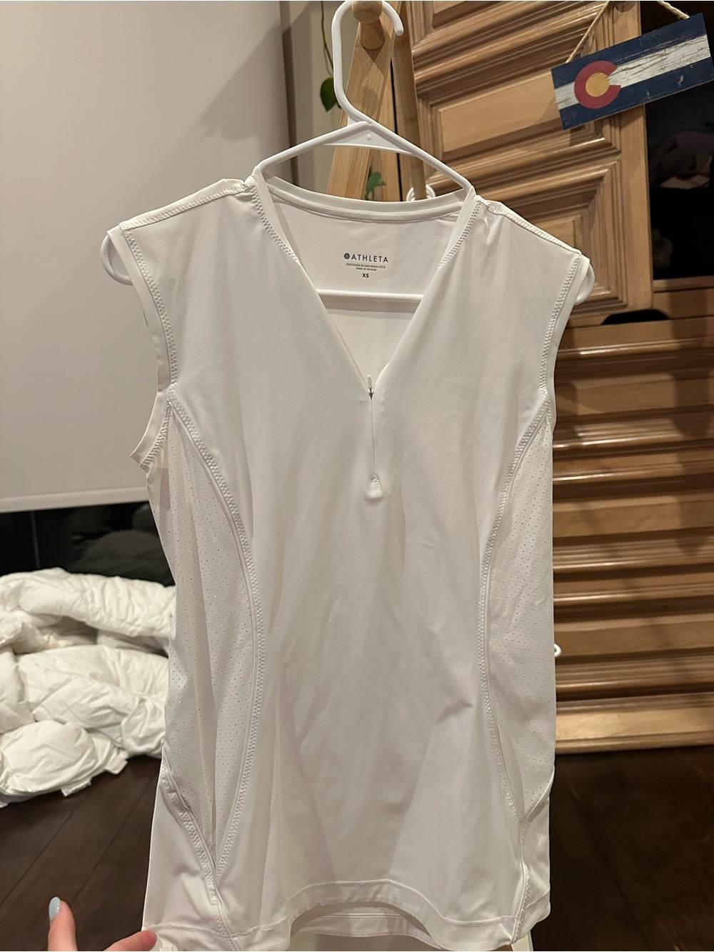 Athleta White Zip-Front Sleeveless Athletic Top